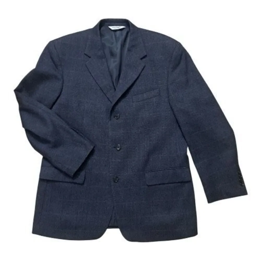 Linea OUMO Blue Plaid 100% Lambs Wool Men Blazer Size 42 Reg 3-Button Jacket